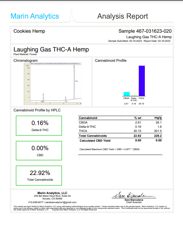 COOKIES: PRE-PACKAGED THCA FLOWER - LAUGHING GAS (SATIVA/HYBRID) - 1G & 3.5G