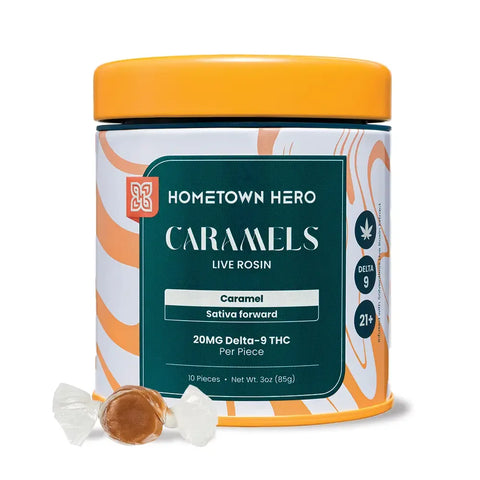 HOMETOWN HERO: LIVE RESIN DELTA 9 THC CARAMELS (SATIVA) - 250MG