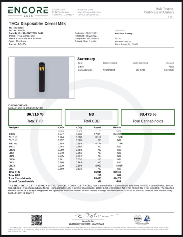 NOT YOUR BAKERY: THCA DISPOSABLE VAPE - 1G