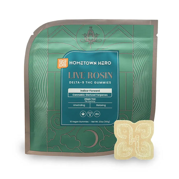 HOMETOWN HERO: UNWINDING + RELAXING DELTA 9 THC LIVE ROSIN GUMMIES (INDICA) - 250MG