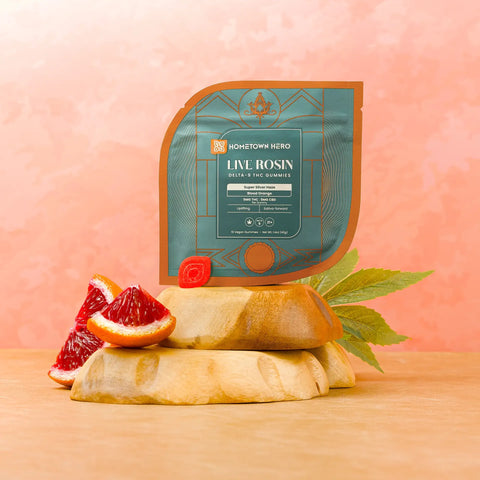 HOMETOWN HERO; BLOOD ORANGE DELTA-9 THC LIVE ROSIN GUMMIES - 5MG THC + 5MG CBD