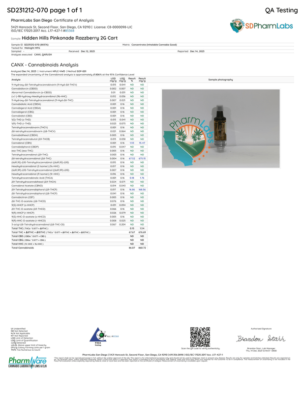 HIDDEN HILLS: VVS DIAMONDS - LIVE RESIN THC CARTRIDGE - 2G