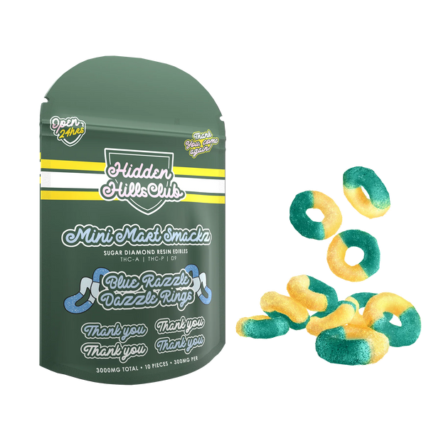 HIDDEN HILLS: BLUE RAZZLE DAZZLE - MINI MART THC SNACKS - 3000MG