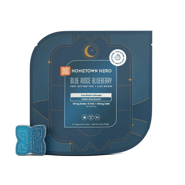 HOMETOWN HERO: FAST ACTING LIVE ROSIN THC + CBN GUMMIES - 10CT