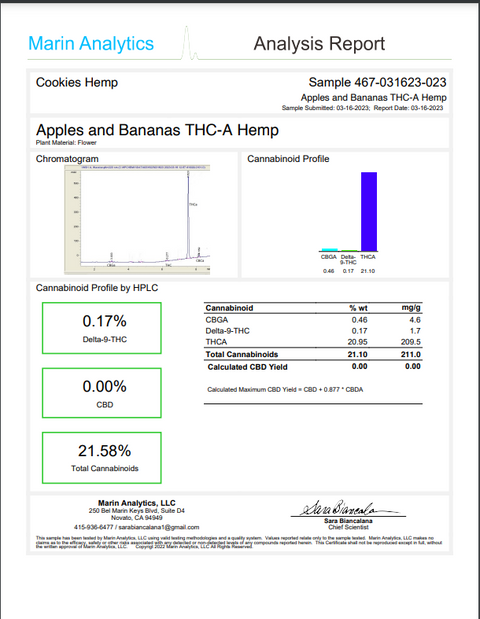 COOKIES: PRE-PACKAGED THCA FLOWER - APPLES AND BANANAS (INDICA/HYBRID) - 28G