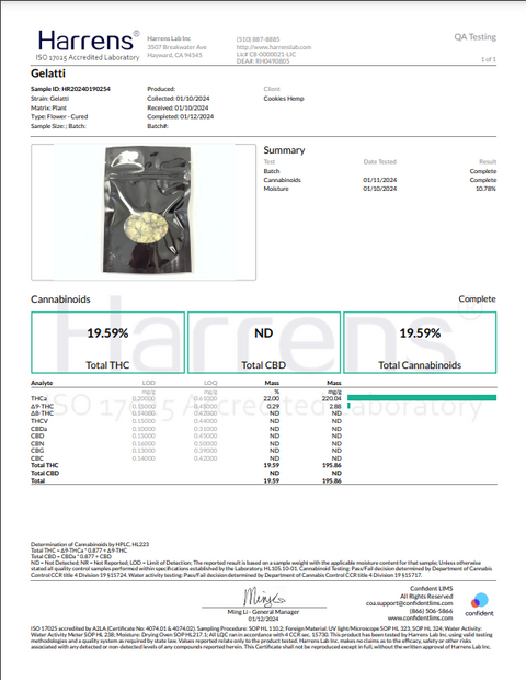 COOKIES: PRE-PACKAGED THCA FLOWER - GELATTI (HYBRID) - 1G & 3.5G