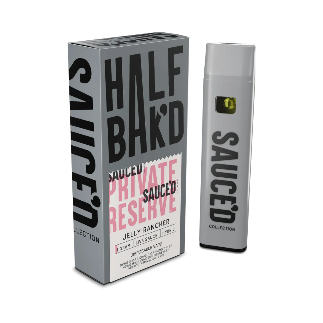 HALF BAK'D: PRIVATE RESERVE SAUCE'D DISPOSABLE - 1G DR.SMOKE HALF BAK'D: PRIVATE RESERVE SAUCE'D DISPOSABLE - 1G DR.SMOKE
