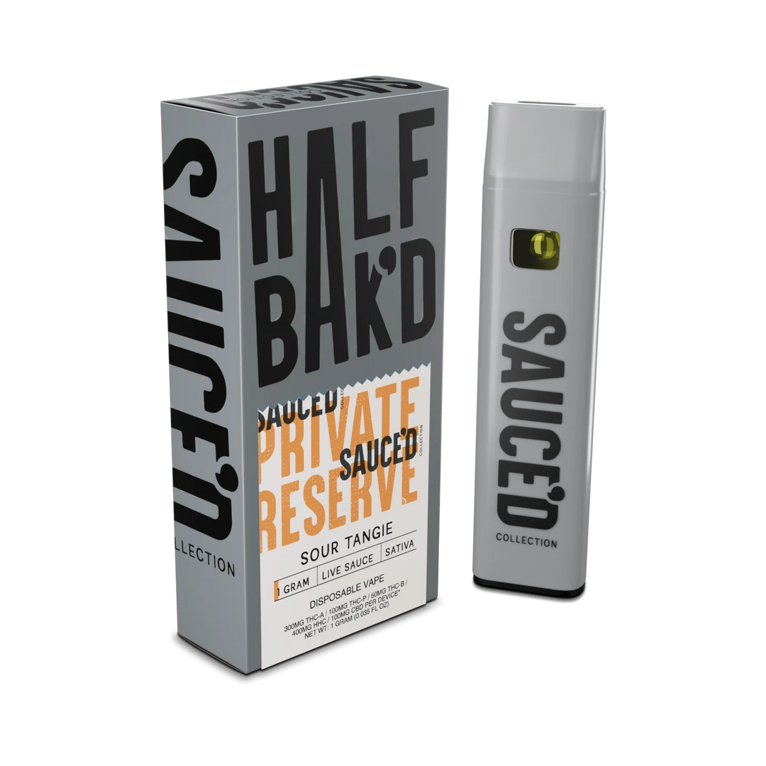 half bak'd disposable vape HALF BAK'D: PRIVATE RESERVE SAUCE'D DISPOSABLE