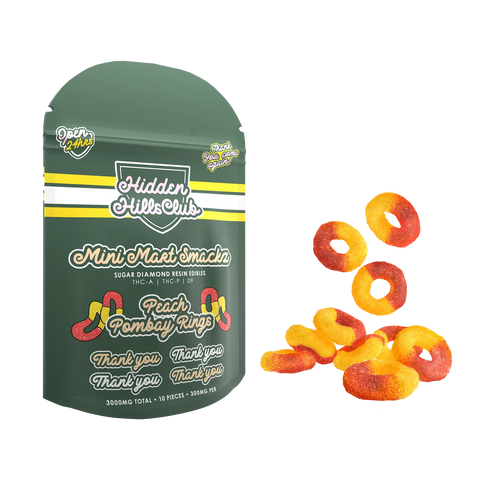 HIDDEN HILLS: PEACH POMBAY RINGS - MINI MART THC EDIBLES - 3000MG