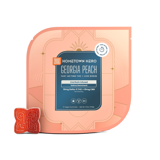 HOMETOWN HERO: FAST ACTING LIVE ROSIN THC + CBG GUMMIES - 10CT
