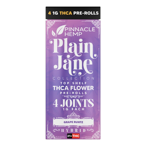 PINNACLE HEMP: PLAIN JANE TOP SHELF THCA PREROLLS - 4 x 1G