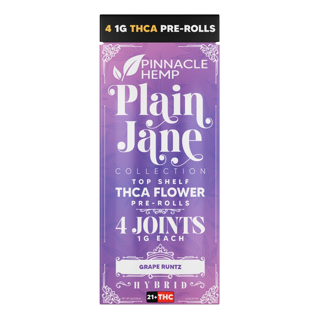 PINNACLE HEMP: PLAIN JANE TOP SHELF THCA PREROLLS - 4 x 1G