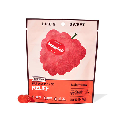 HAPPY FRUIT: RASPBERRY REMEDY RELIEF THC GUMMIES - 30CT