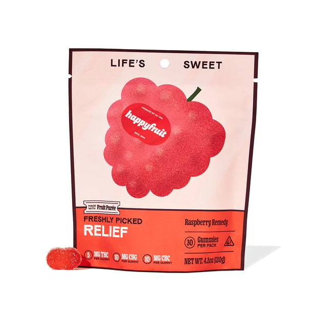 HAPPY FRUIT: RASPBERRY REMEDY RELIEF THC GUMMIES - 30CT
