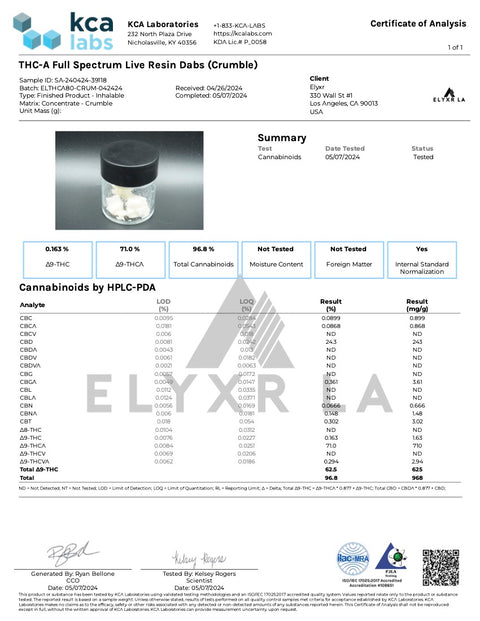 ELYXR: THCA FULL SPECTRUM LIVE RESIN CRUMBLE DABS - 3G