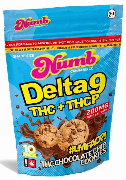 NUMB CANNABIS CO. - DELTA 9 THC + THCP CHOCOLATE CHIP COOKIES - 200MG