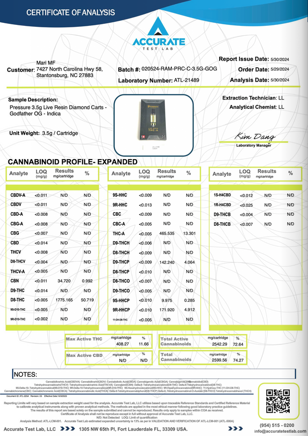 PRESSURE LOS ANGELES: LIVE RESIN THC-A CARTRIDGE - 3.5G