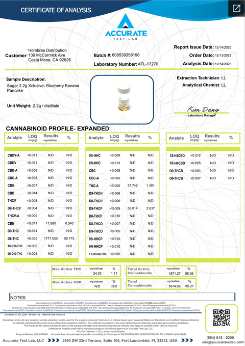 SUGAR: XCLUSIVE BLEND THCA DISPOSABLE - 2.2G