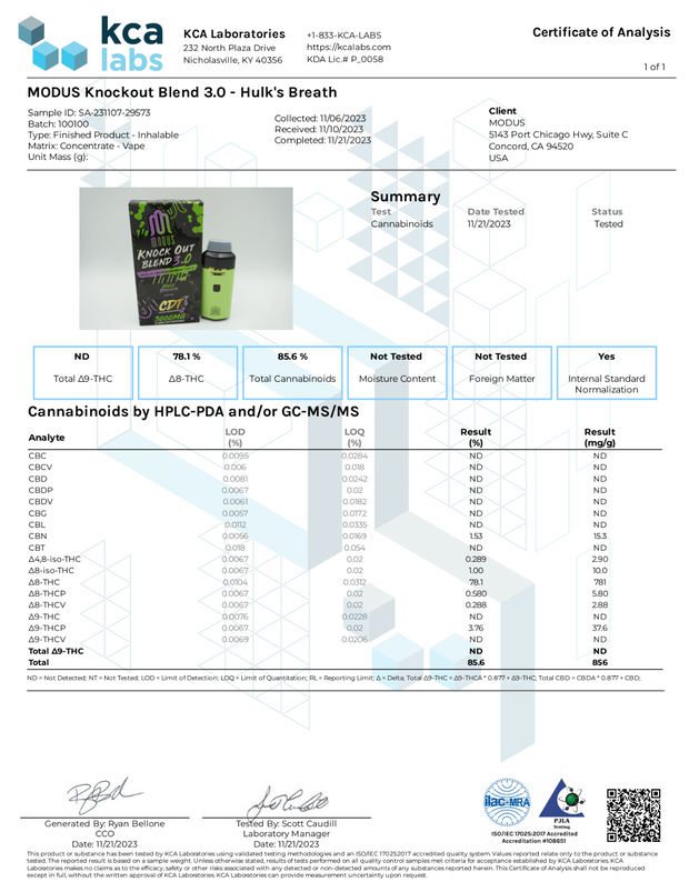 MODUS: KNOCK OUT BLEND 2.0 CARTRIDGE - 2000MG