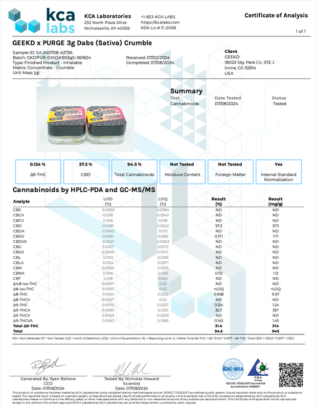 GEEK'D X PURGE: 3G THCA DAB JAR - 1.5G DIAMONDS + 1.5G CRUMBLE