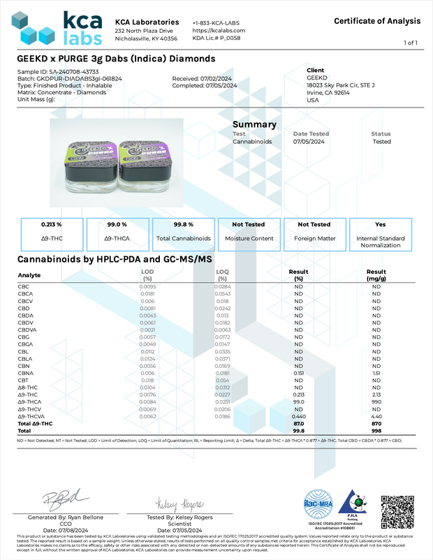 GEEK'D X PURGE: 3G THCA DAB JAR - 1.5G DIAMONDS + 1.5G CRUMBLE