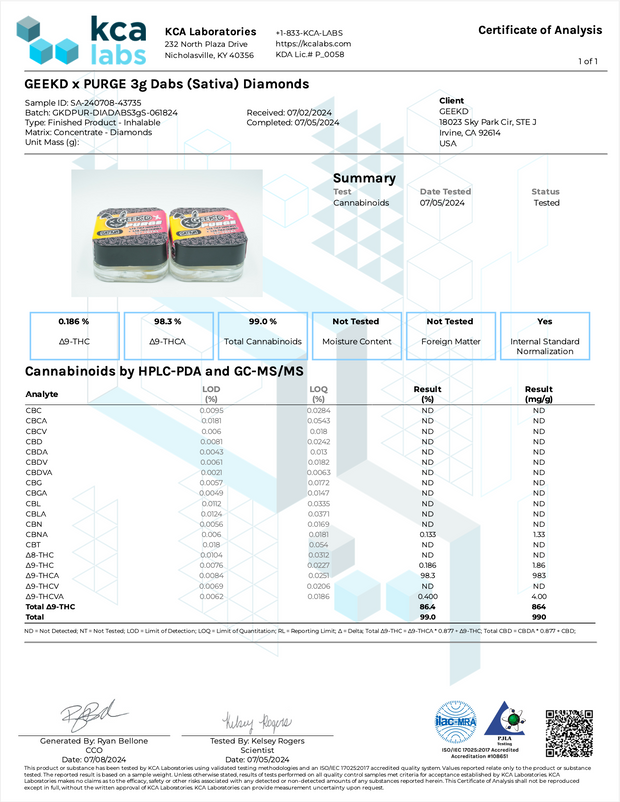 GEEK'D X PURGE: 3G THCA DAB JAR - 1.5G DIAMONDS + 1.5G CRUMBLE