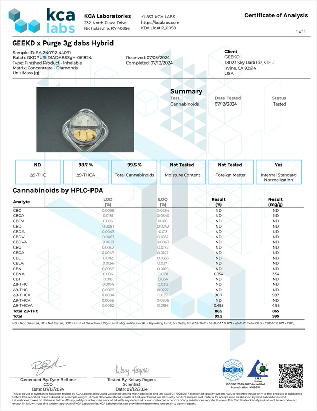 GEEK'D X PURGE: 3G THCA DAB JAR - 1.5G DIAMONDS + 1.5G CRUMBLE