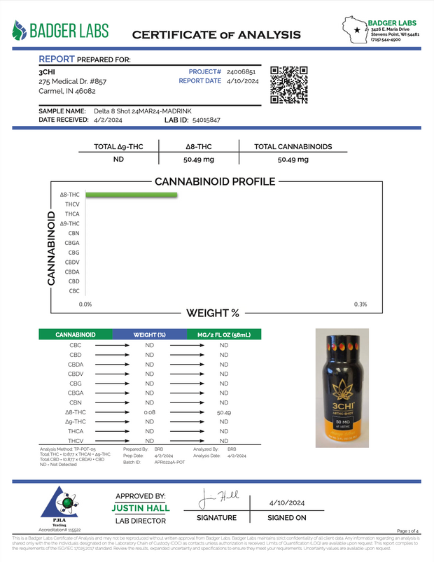 3CHI: D8 THC MANGO CITRUS SHOT - 50MG