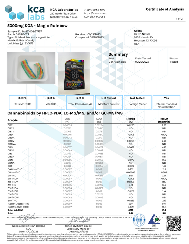 HI ON NATURE: SHOCKWAVE KNOCKOUT SOUR BELTS - 5000MG