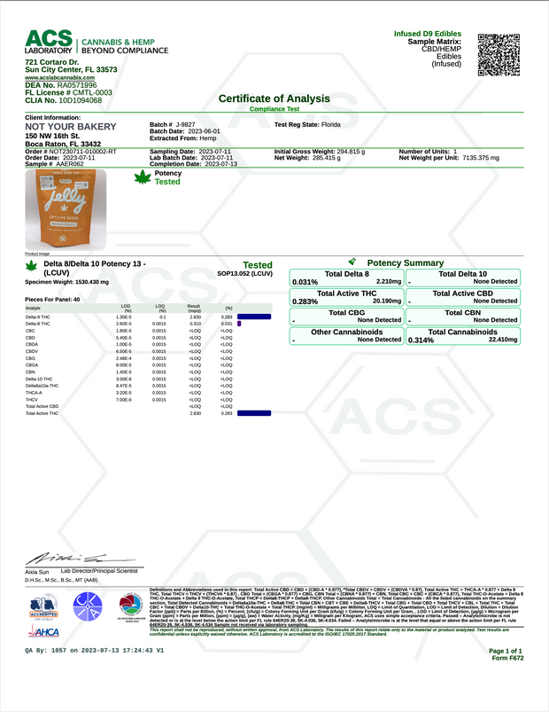 NOT YOUR BAKERY: JELLY D9XP LIVE RESIN GUMMIES - 40CT