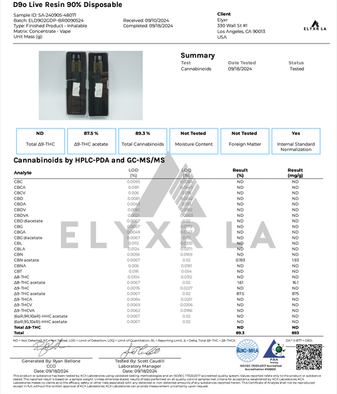 ELYXR LA: LIVE RESIN D9O DISPOSABLE - 2ML