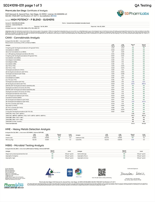 OCHO EXTRACTS: HIGH POTENCY P BLEND DISPOSABLE - 2.2G