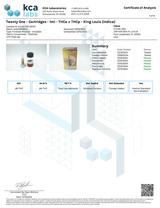 TWENTY ONE: THCA + THCP LIQUID DIAMOND CARTRIDGE - 1G
