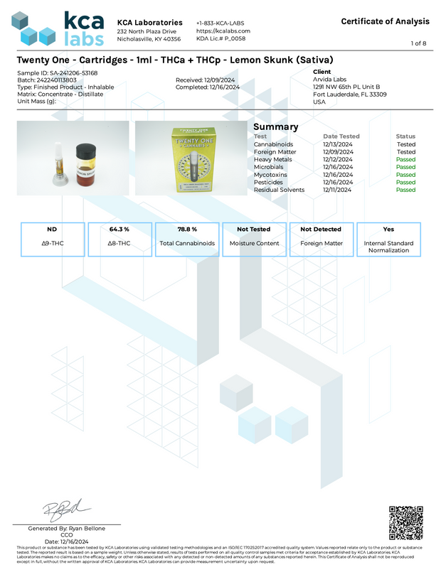 TWENTY ONE: THCA + THCP LIQUID DIAMOND CARTRIDGE - 1G