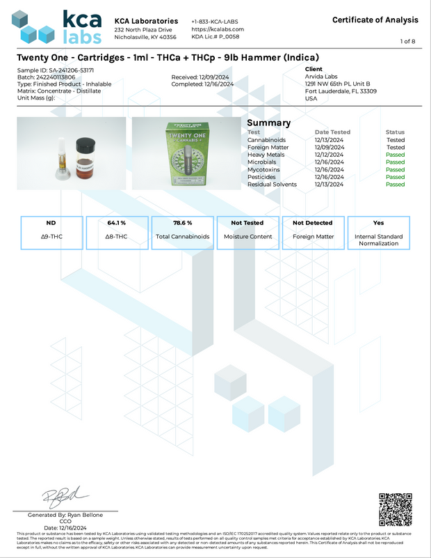 TWENTY ONE: THCA + THCP LIQUID DIAMOND CARTRIDGE - 1G