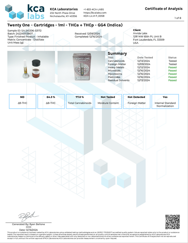 TWENTY ONE: THCA + THCP LIQUID DIAMOND CARTRIDGE - 1G