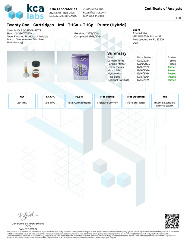 TWENTY ONE: THCA + THCP LIQUID DIAMOND CARTRIDGE - 1G