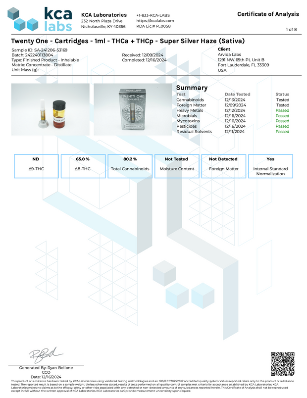 TWENTY ONE: THCA + THCP LIQUID DIAMOND CARTRIDGE - 1G