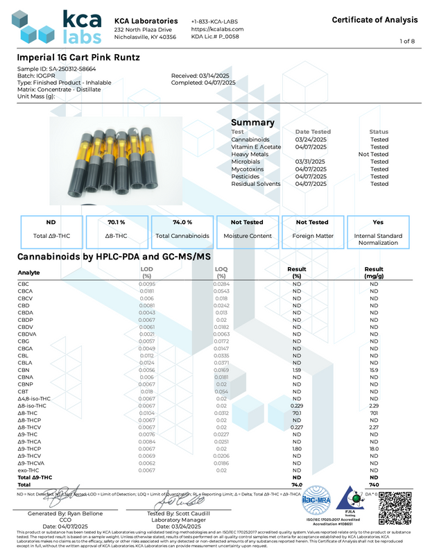 IMPERIAL: THC-P LIVE RESIN CARTRIDGE - 1G