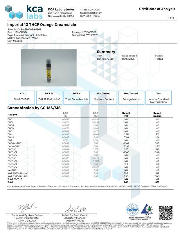 IMPERIAL: THC-P LIVE RESIN CARTRIDGE - 1G