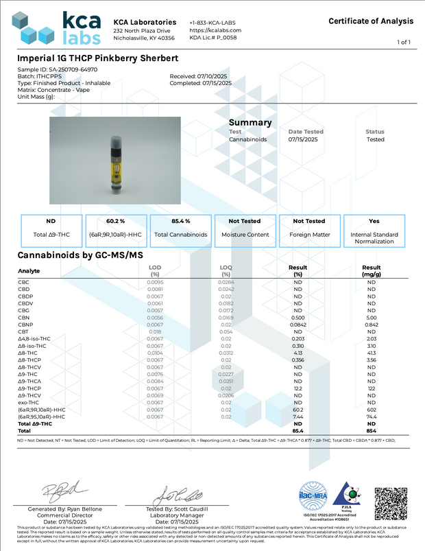 IMPERIAL: THC-P LIVE RESIN CARTRIDGE - 1G