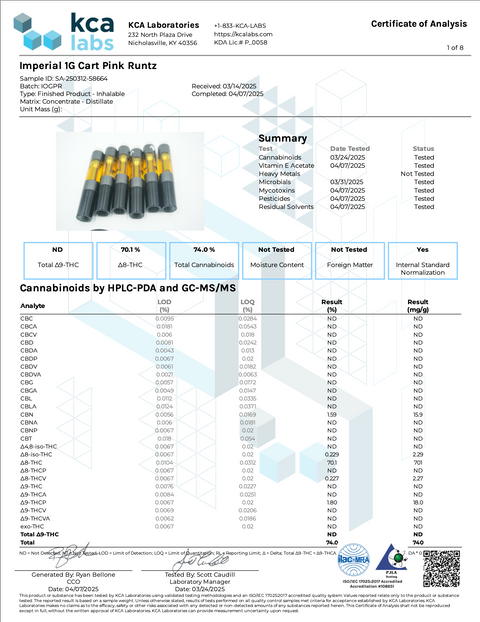 IMPERIAL: THC-P LIVE RESIN CARTRIDGE - 1G