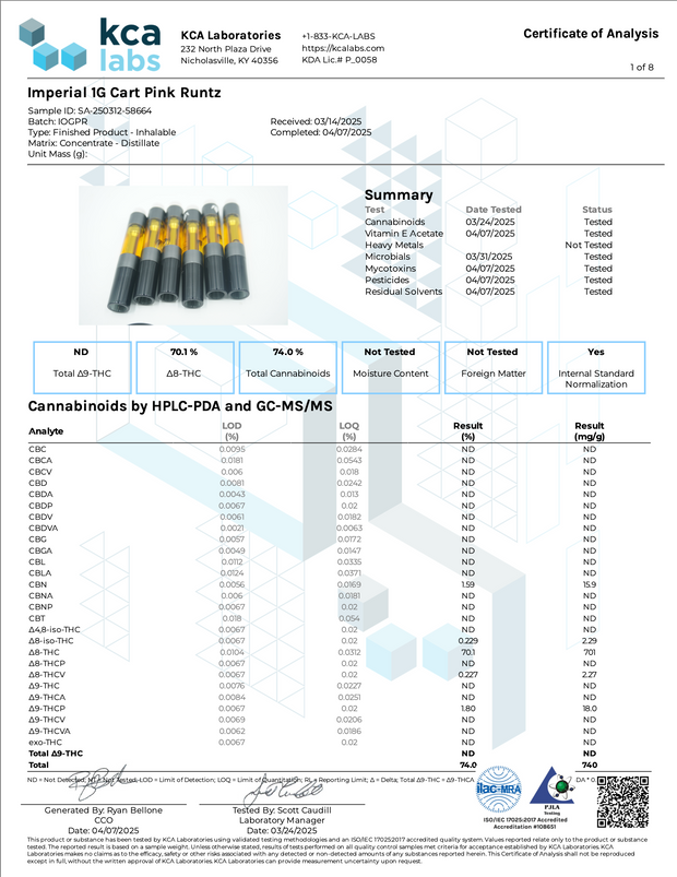 IMPERIAL: THC-P LIVE RESIN CARTRIDGE - 1G