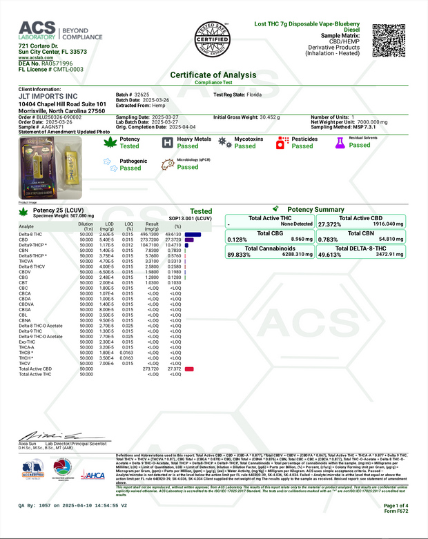 LOST THC: CB9A X THCP LIQUID DIAMOND DISPOSABLE - 7G