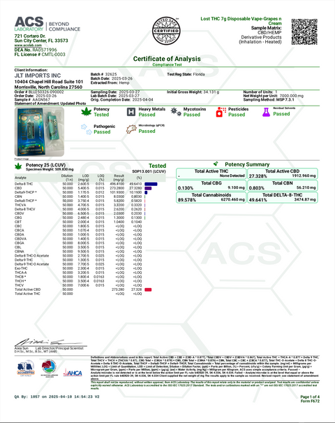 LOST THC: CB9A X THCP LIQUID DIAMOND DISPOSABLE - 7G