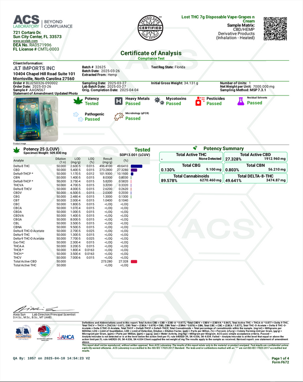 LOST THC: CB9A X THCP LIQUID DIAMOND DISPOSABLE - 7G