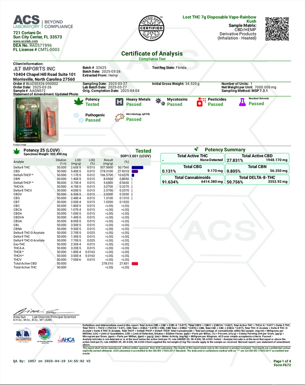 LOST THC: CB9A X THCP LIQUID DIAMOND DISPOSABLE - 7G