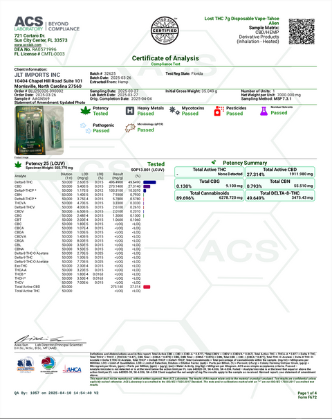 LOST THC: CB9A X THCP LIQUID DIAMOND DISPOSABLE - 7G