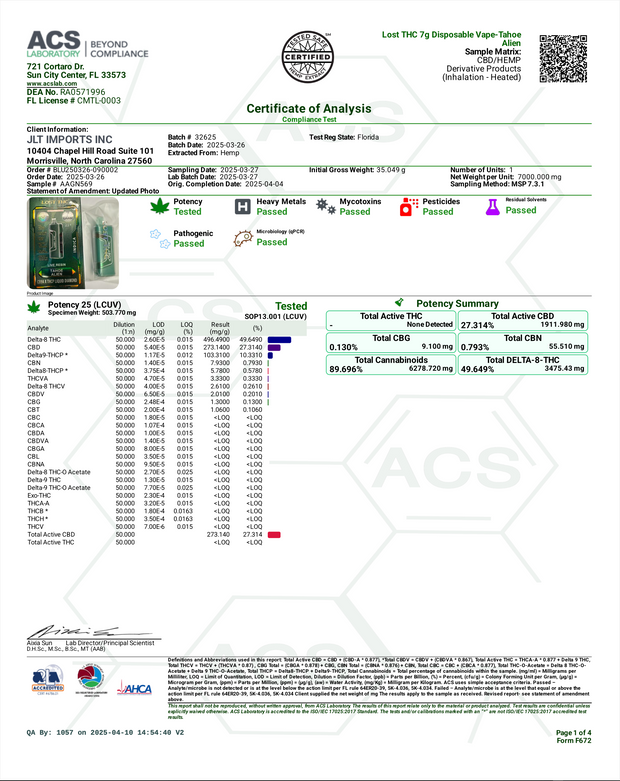 LOST THC: CB9A X THCP LIQUID DIAMOND DISPOSABLE - 7G
