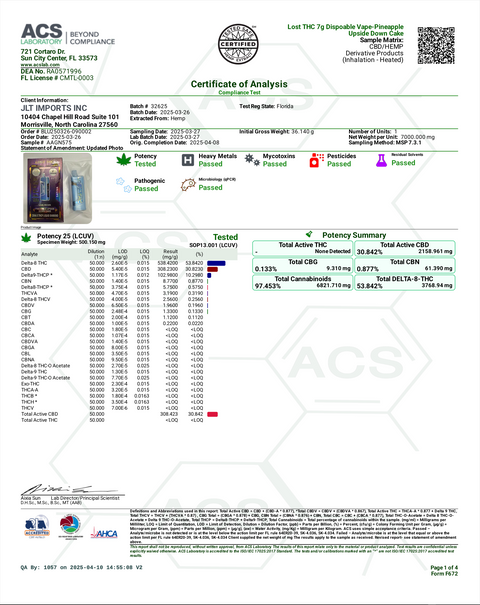 LOST THC: CB9A X THCP LIQUID DIAMOND DISPOSABLE - 7G